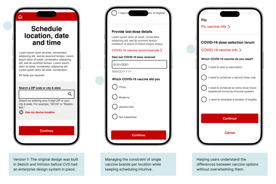 CVS Health scheduling screens 2021-2022