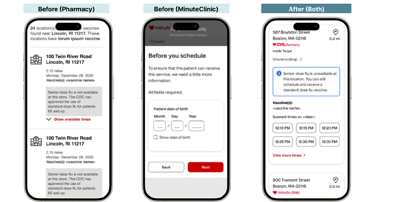CVS Health scheduling screens 2023