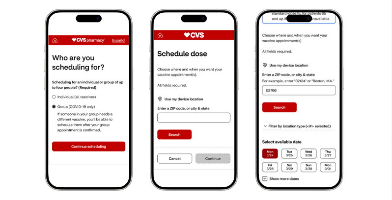 CVS Health scheduling screens 2023